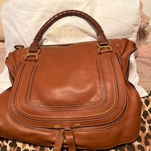 Tan, gorgeous, calfskin, Large Chloe Marcie Satchel